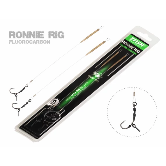 ZFISH Fluorocarbon Ronnie Rig Size 4 - előkötött mikroszakállas horog, Ronnie Rig, flourocarbon zsinóron 4-es horogméret, 2 db/csomag