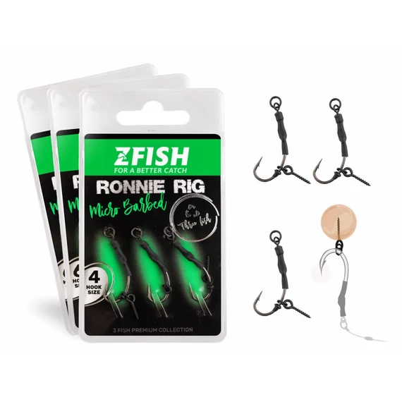 ZFISH Ronnie Rig 4-es horogméret, mikroszakállas, 3 db/csomag
