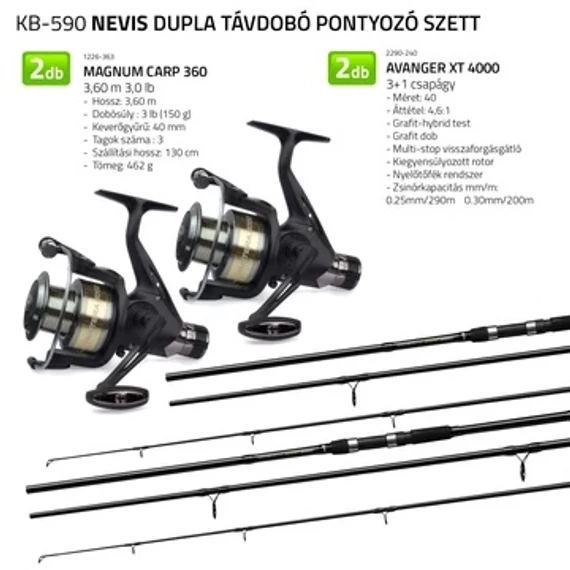 Nevis Dupla Távdobó pontyozó szett  2x 1226-363+ 2x  2545-450
